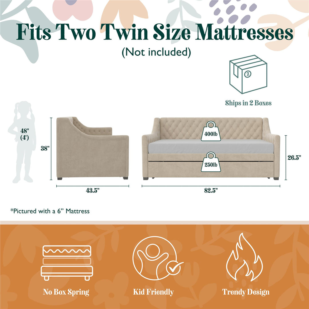 Monarch Hill Ambrosia Upholstered Daybed and Trundle Set - Bone Ivory - Twin