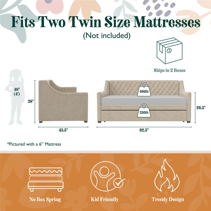 Monarch Hill Ambrosia Upholstered Daybed and Trundle Set - Bone Ivory - Twin