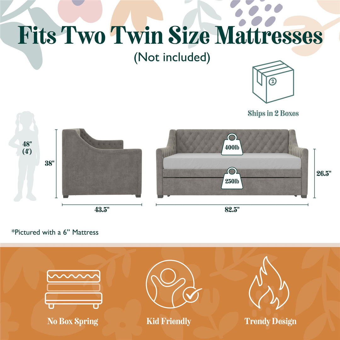 Monarch Hill Ambrosia Upholstered Daybed and Trundle Set - Light Gray - Twin