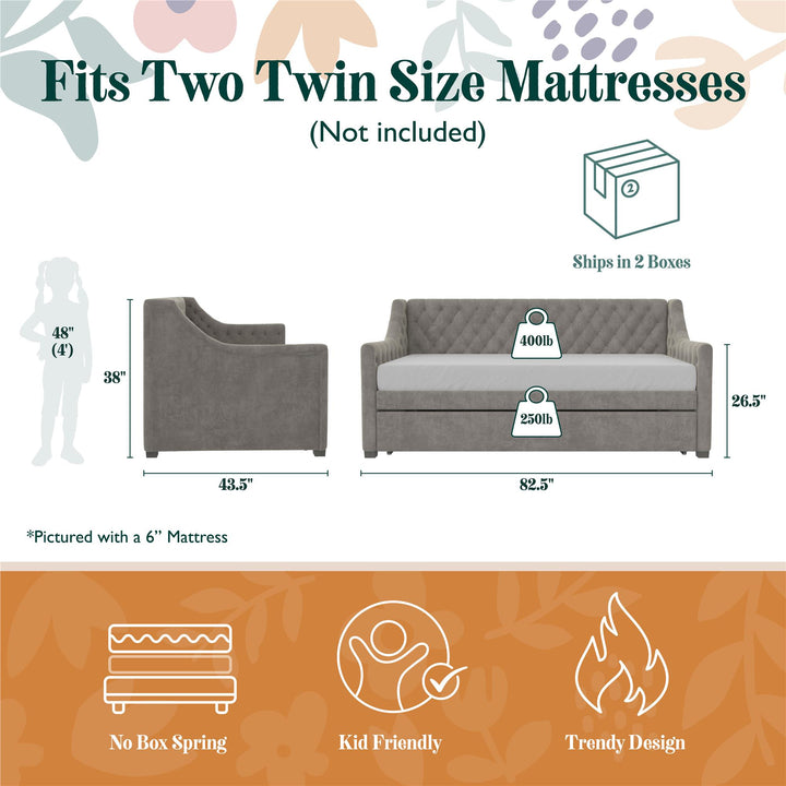 Monarch Hill Ambrosia Upholstered Daybed and Trundle Set - Light Gray - Twin