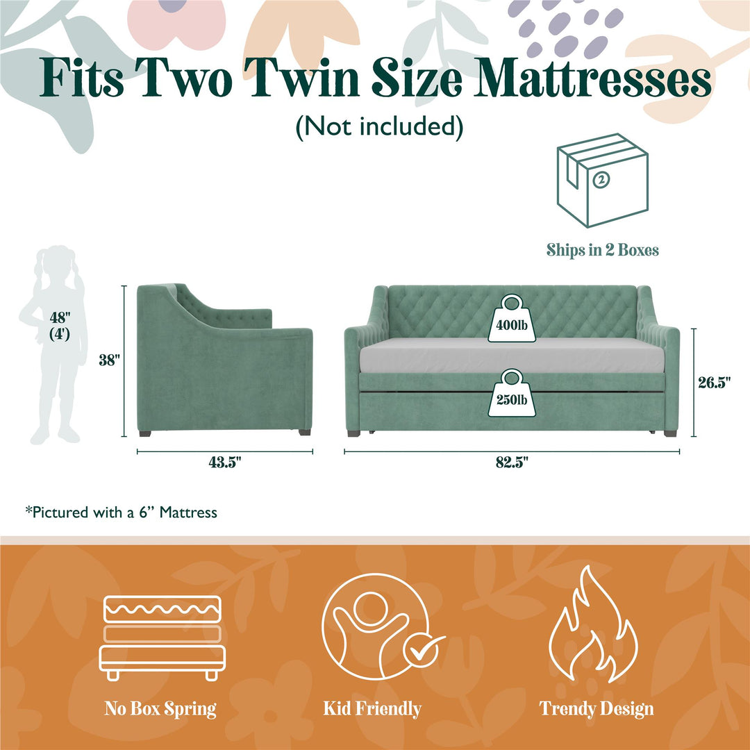 Monarch Hill Ambrosia Upholstered Daybed and Trundle Set - Teal - Twin