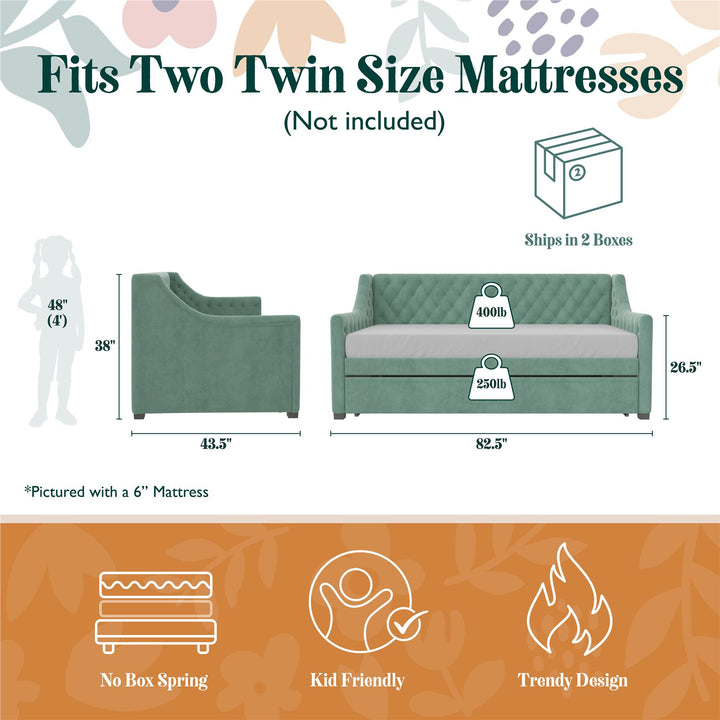 Monarch Hill Ambrosia Upholstered Daybed and Trundle Set - Teal - Twin