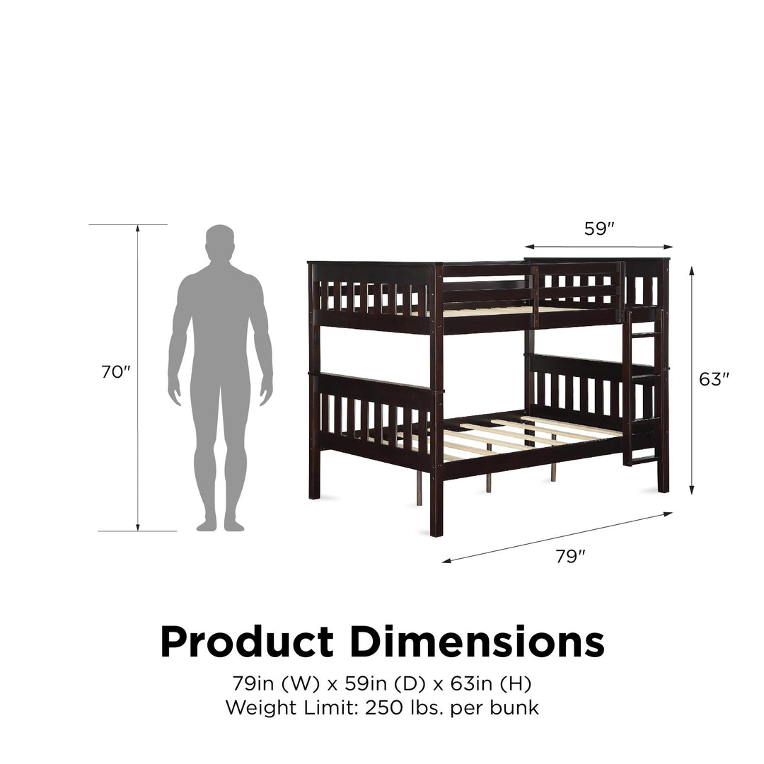 Moon Full-Over-Full Wood Bunk Bed with USB Port and Integrated Ladder - Espresso