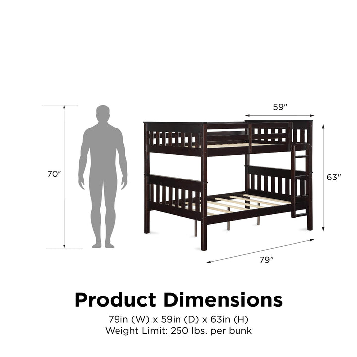Moon Full-Over-Full Wood Bunk Bed with USB Port and Integrated Ladder - Espresso
