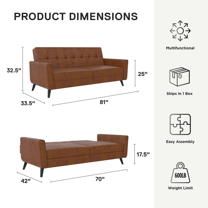 Parker Futon with Storage - Camel Faux Leather