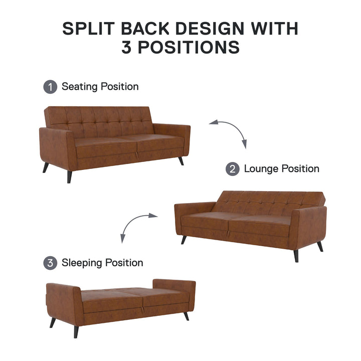 Parker Futon with Storage - Camel Faux Leather
