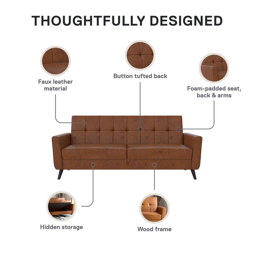 Parker Futon with Storage - Camel Faux Leather