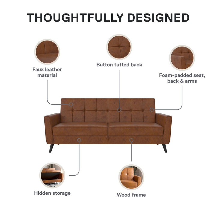Parker Futon with Storage - Camel Faux Leather