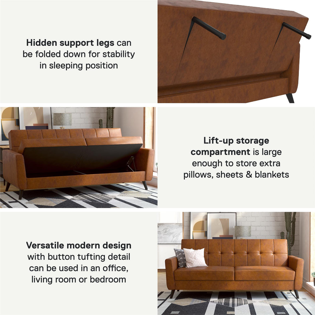 Parker Futon with Storage - Camel Faux Leather