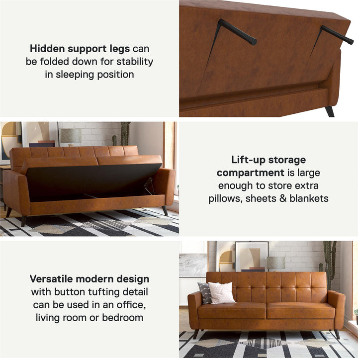 Parker Futon with Storage - Camel Faux Leather