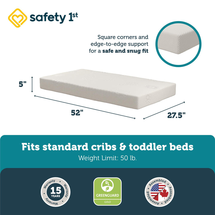 Safety 1st Peaceful Lullabies 5'' Crib and Toddler Bed Mattress - White - Crib & Toddler Mattress