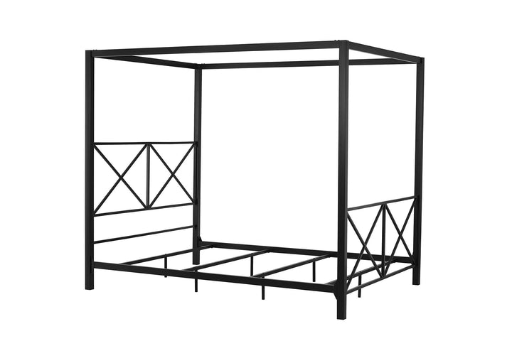 Rosedale Metal Four-Poster Canopy Bed with Crisscross Headboard and Footboard - Black - Queen