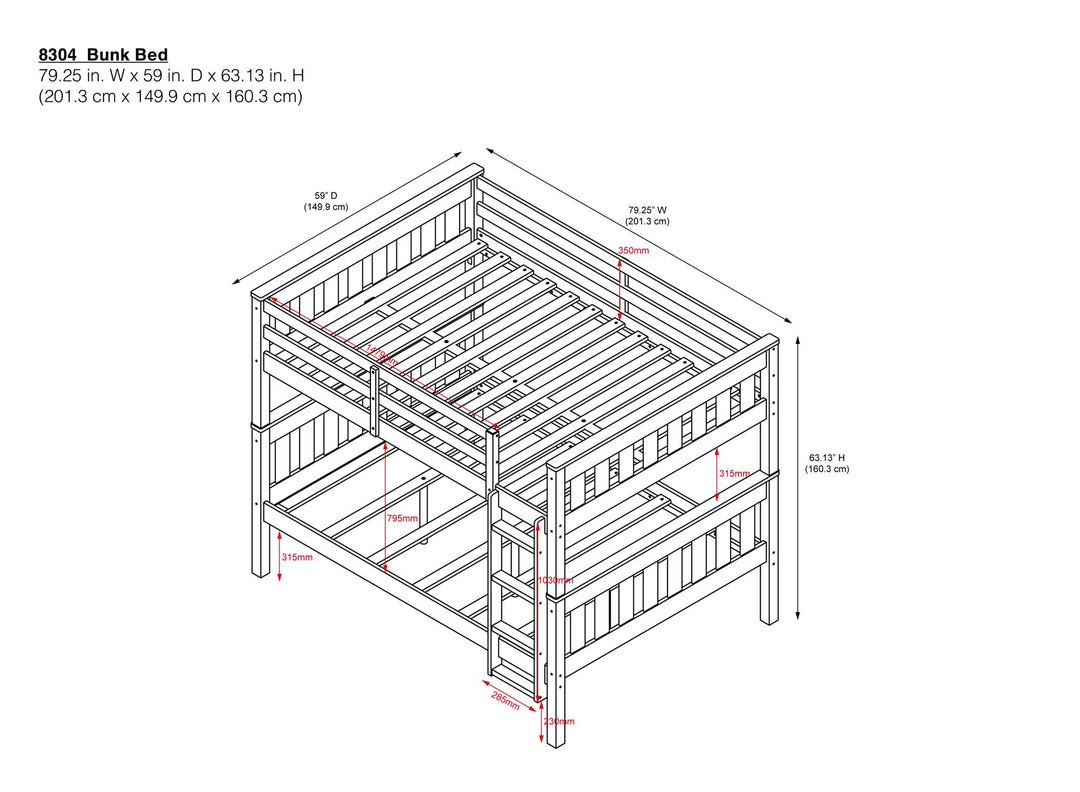Moon Full-Over-Full Wood Bunk Bed with USB Port and Integrated Ladder - Espresso