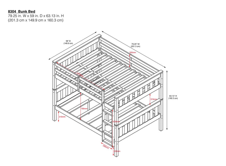 Moon Full-Over-Full Wood Bunk Bed with USB Port and Integrated Ladder - Espresso