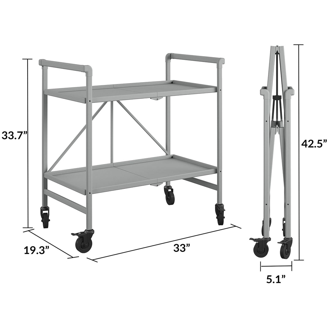 Outdoor Folding Serving Cart with 2 Shelves - Silver - Solid Shelf