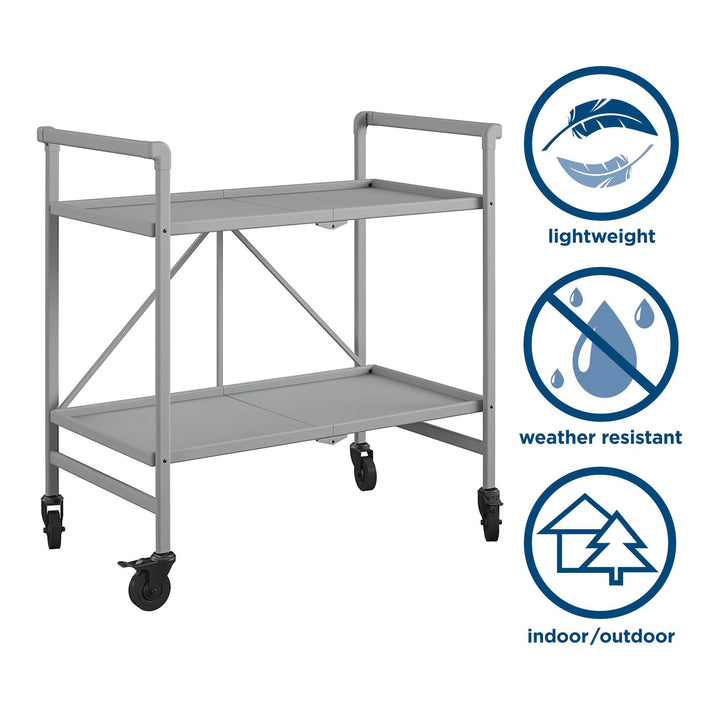 Outdoor Folding Serving Cart with 2 Shelves - Silver - Solid Shelf