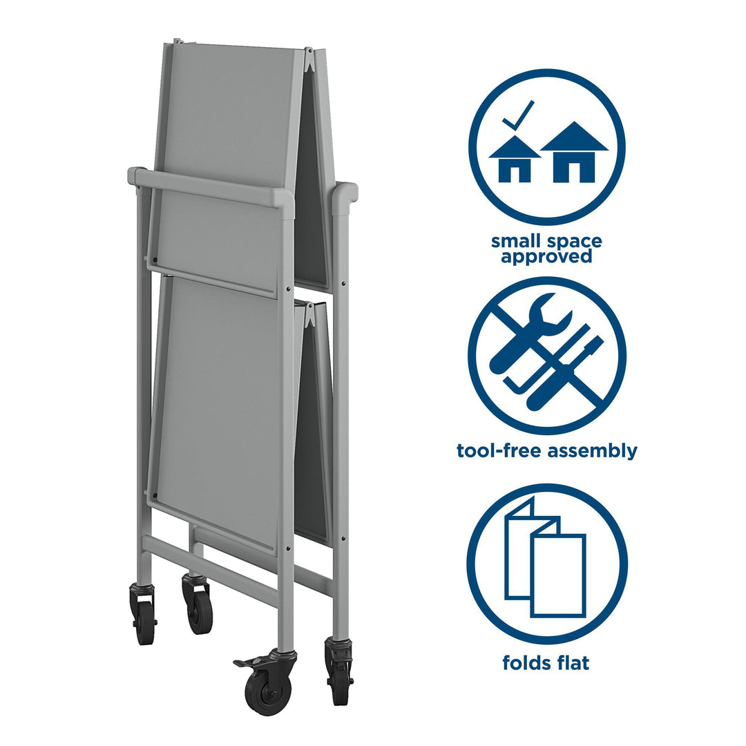 Outdoor Folding Serving Cart with 2 Shelves - Silver - Solid Shelf