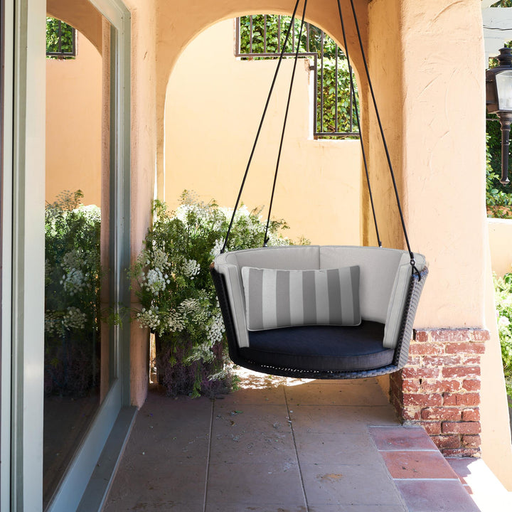 Sally Patio Hanging Wicker Swing with Cushions - Black - Standard Swing