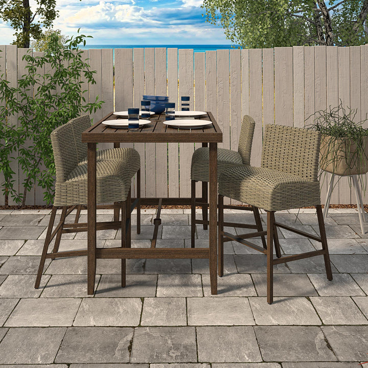 Counter Height Patio Bar Dining Table with Weather Resistant Frame - Dark Brown