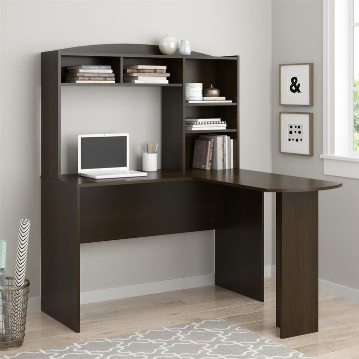 Sutton L Desk with Hutch - Espresso