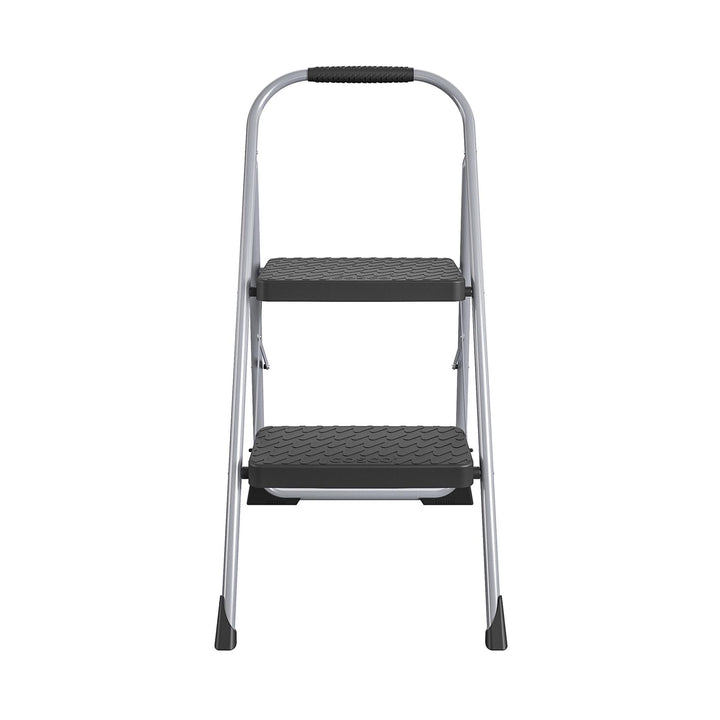 2 Step Steel Folding Step Stool with Slip-Resistant Treads - Platinum/Black - 1-Pack