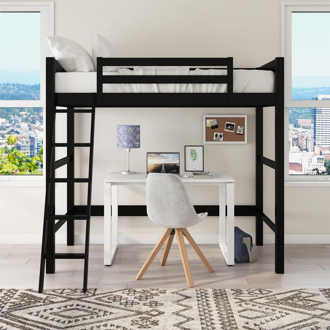 Your Zone Kiarah Twin Loft Bed with Ladder, Black - Black