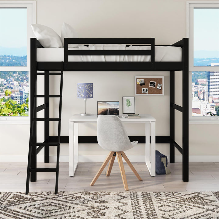 Your Zone Kiarah Twin Loft Bed with Ladder, Black - Black