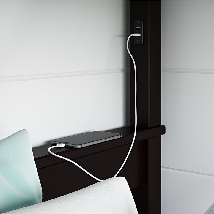 Moon Full-Over-Full Wood Bunk Bed with USB Port and Integrated Ladder - Espresso