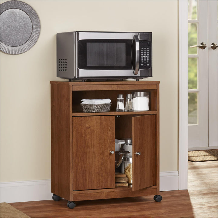 Landry 2 Door Utility Microwave Cart with Shelves - Bank Alder