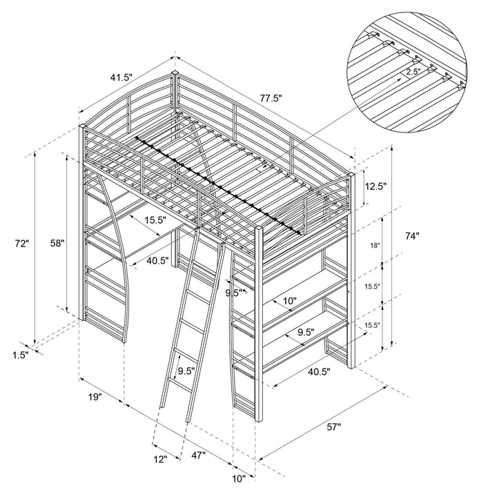Sage Studio Twin Loft Bed with Integrated Desk and Shelves - Silver - Twin