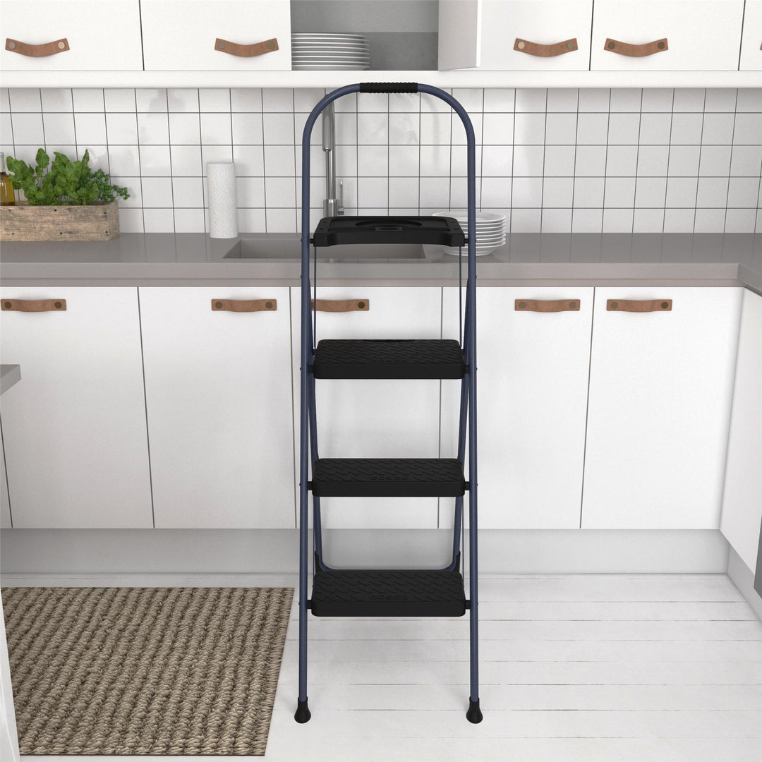 Multi-Step Folding Step Stool with 225 lb Weight Capacity - Navy - 3 Step with Tray