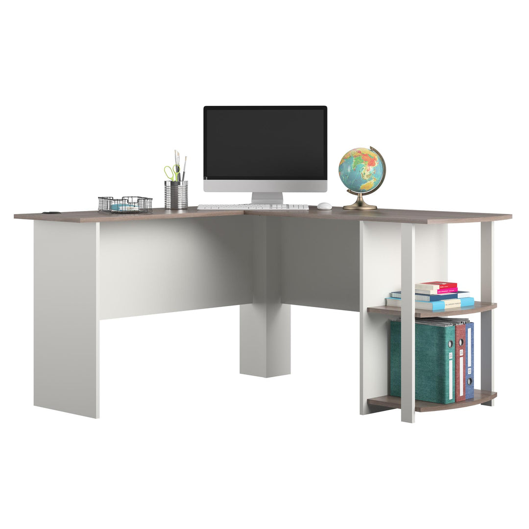 Dakota Computer L Desk with Side Bookshelf and Large Worksurface - White