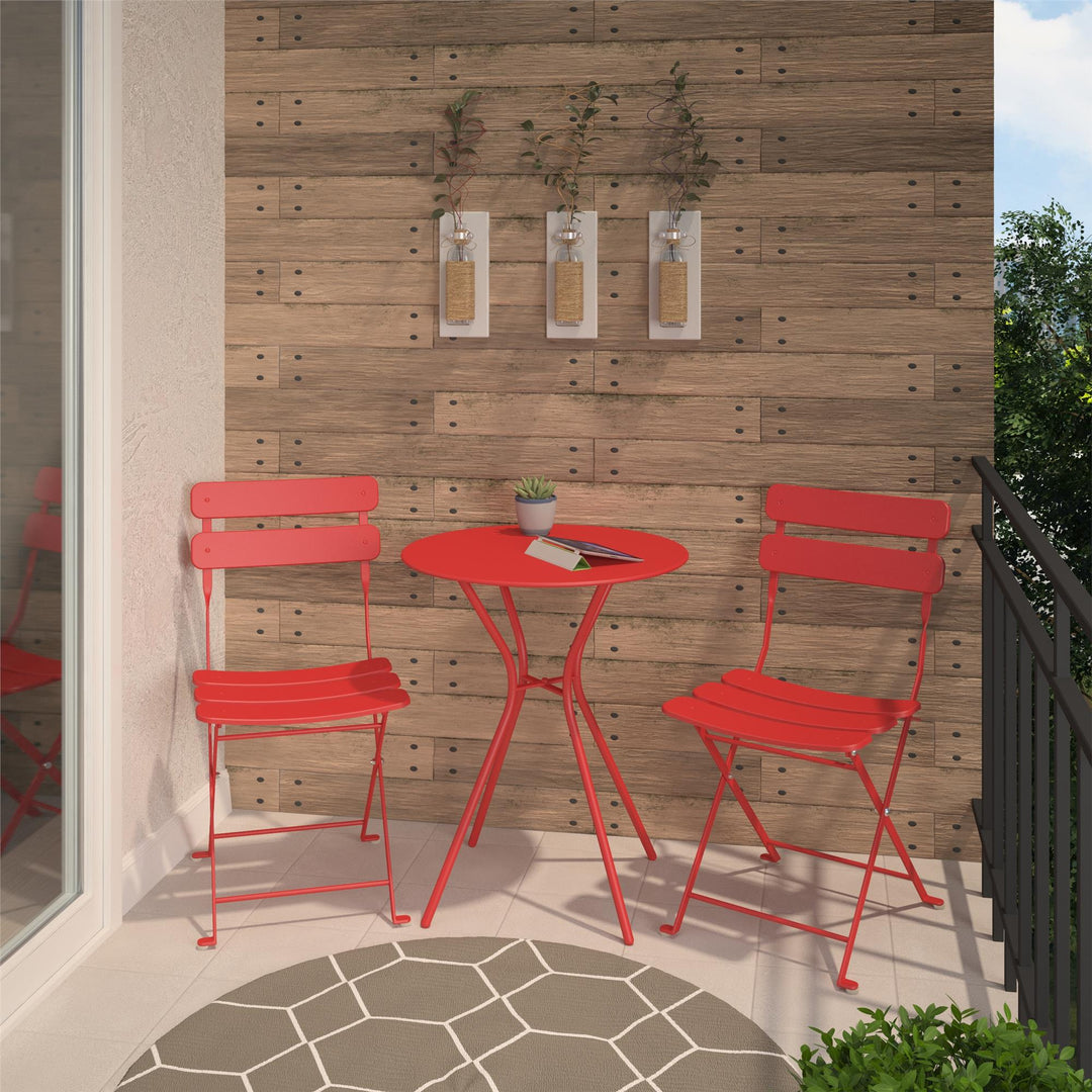 Outdoor Dining Set 3 Piece Bistro Set with 2 Folding Chairs and Round Table - Red