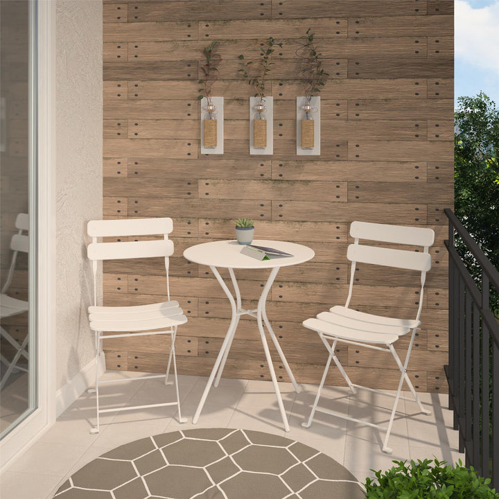 Outdoor Dining Set 3 Piece Bistro Set with 2 Folding Chairs and Round Table - White