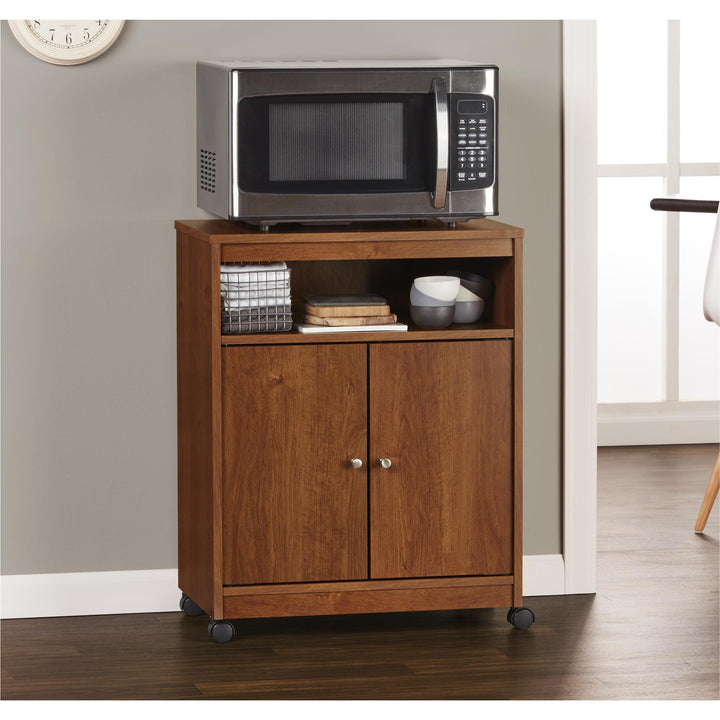 Landry 2 Door Utility Microwave Cart with Shelves - Bank Alder