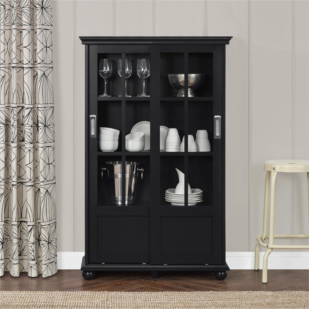 Modern and stylish bookcase with sliding glass doors -  Black