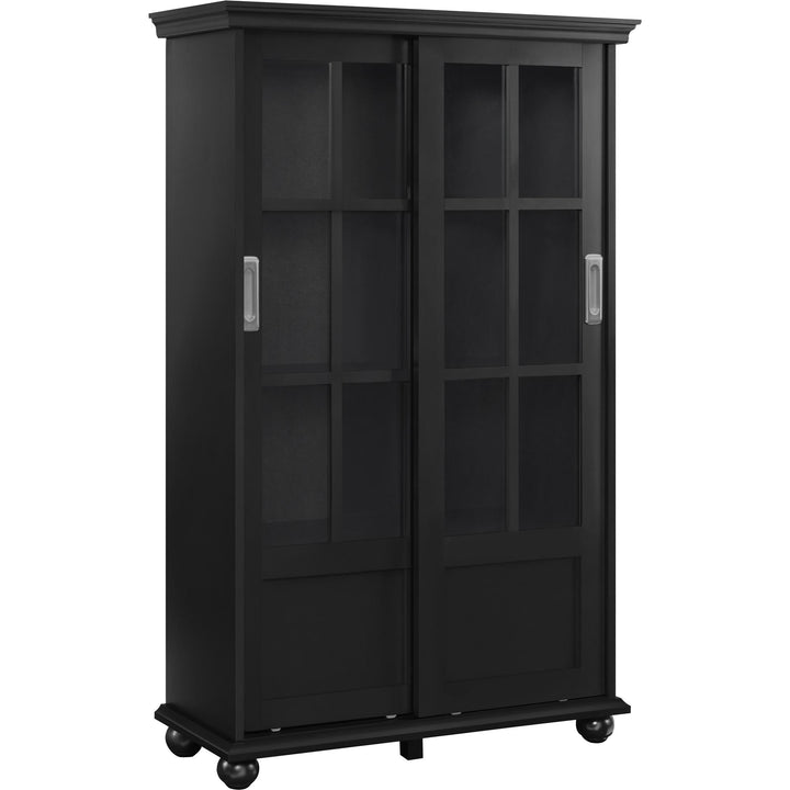Aaron Lane tall bookcase with glass doors -  Black
