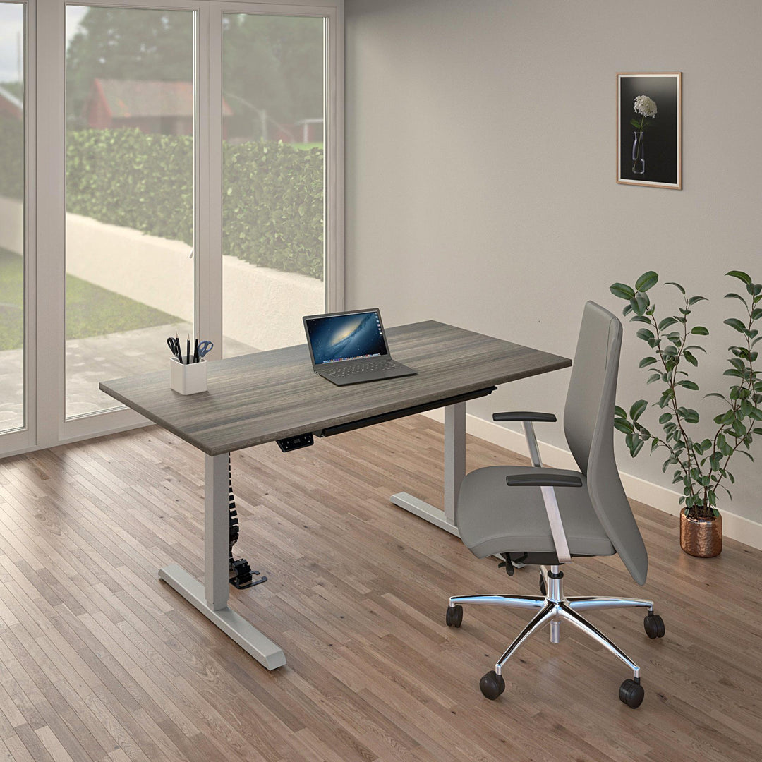Sit or stand LED-controlled 60-inch workstation -  Gray (Wood Grain) - 5’ Straight