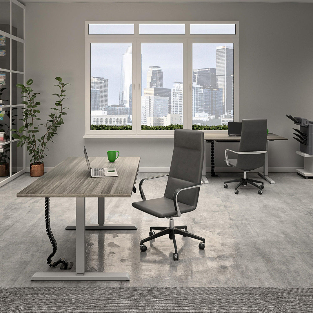 Modern 60" standing desk with LED customization panel -  Gray (Wood Grain) - 5’ Straight