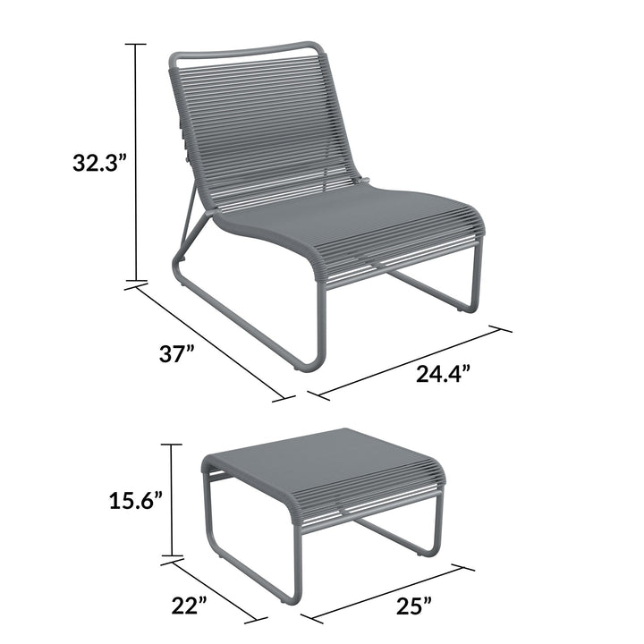 Lita 2 Piece Patio Lounge and Ottoman Set - Charcoal
