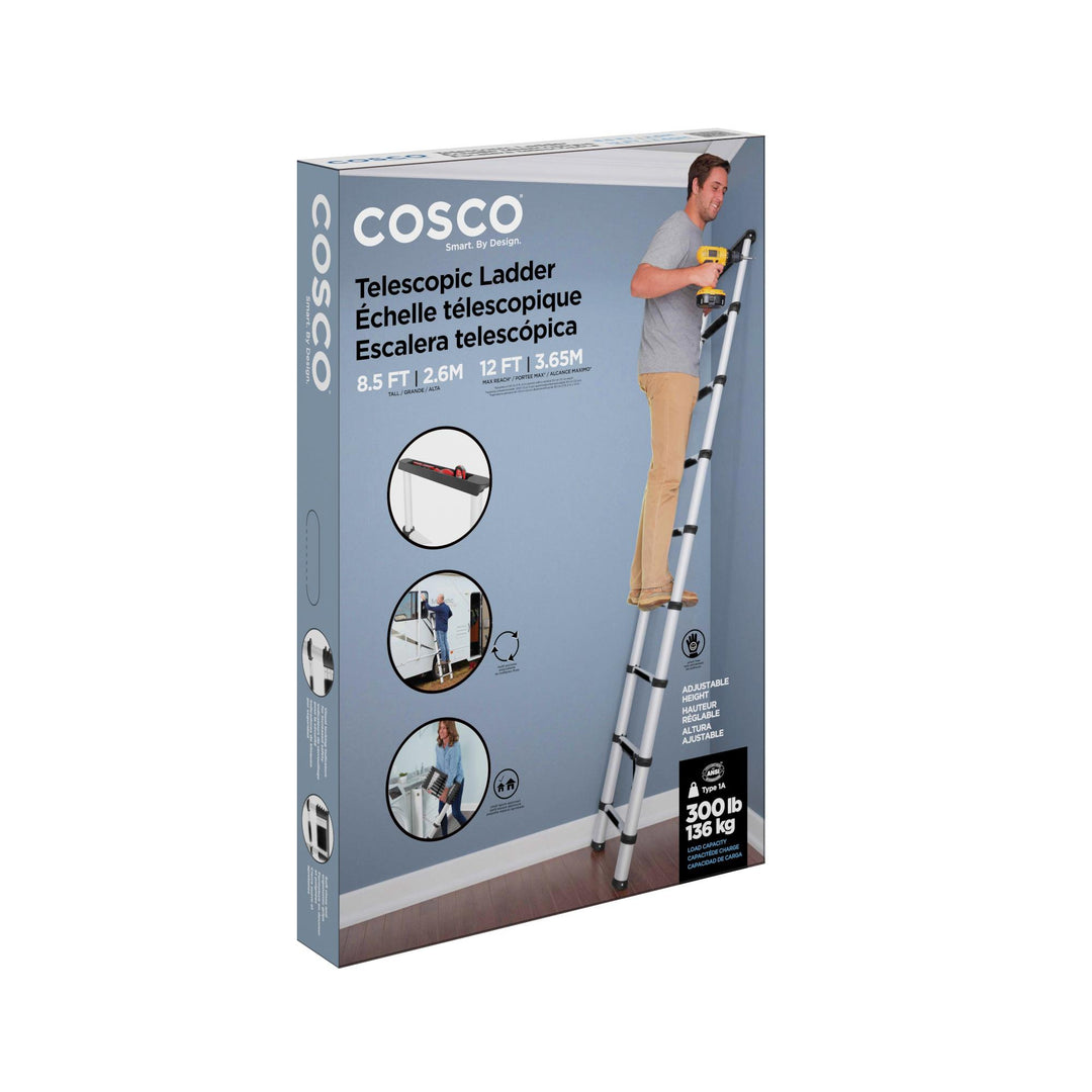 12 Foot Foldable Telescopic Ladder - Aluminum/Black - 1-Pack
