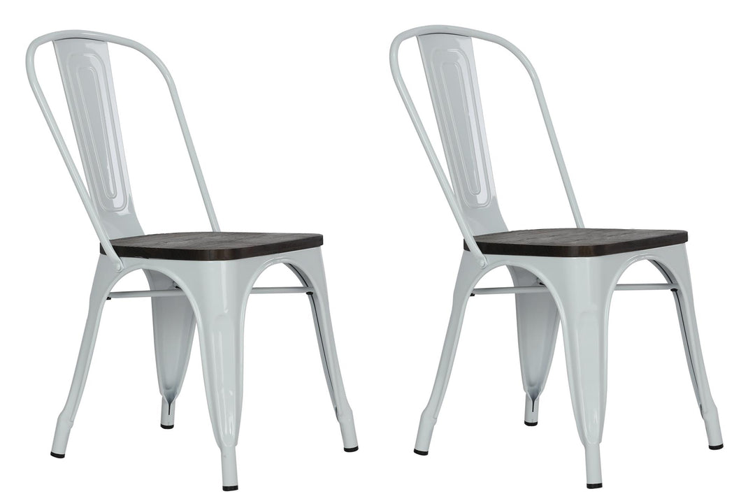 Metal Dining Chair with Wood Seat for Dining Room -  White