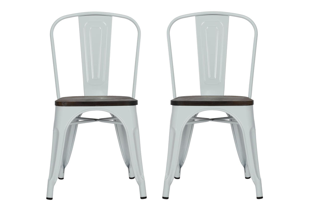 Fusion Metal Dining Chair with Wood Seat -  White