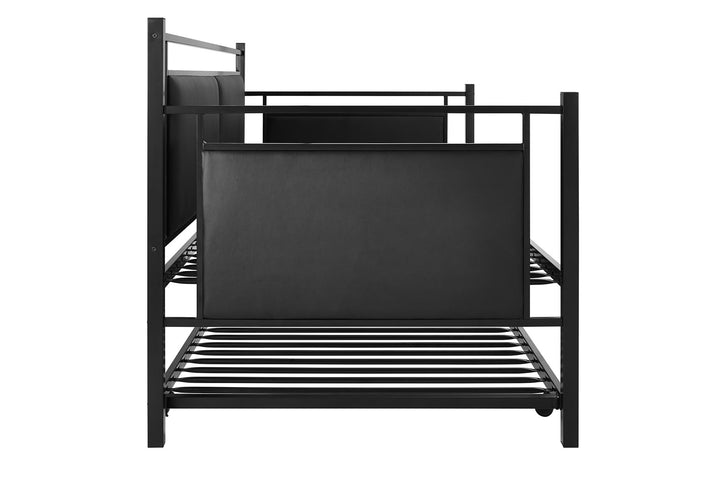 Astoria Metal and Upholstered Daybed and Trundle Set with Faux Leather Padding - Black