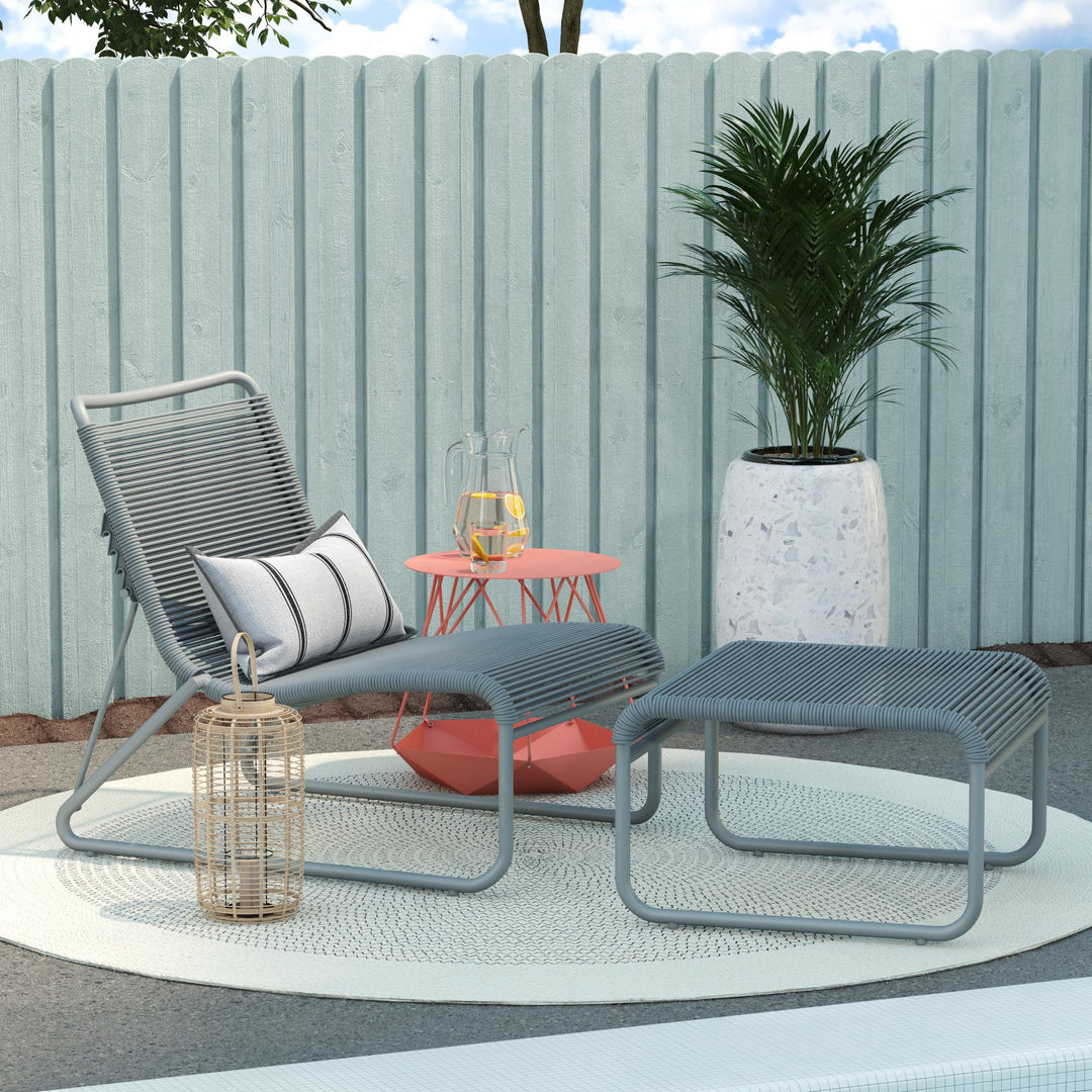Lita 2 Piece Patio Lounge and Ottoman Set - Charcoal