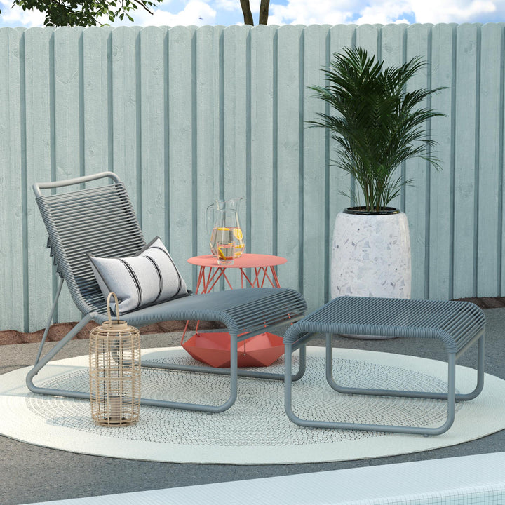 Lita 2 Piece Patio Lounge and Ottoman Set - Charcoal