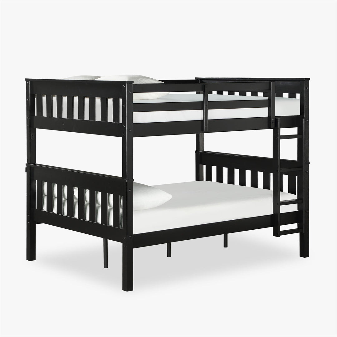 Moon Full-Over-Full Wood Bunk Bed with USB Port and Integrated Ladder - Black