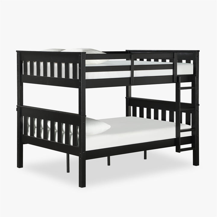 Moon Full-Over-Full Wood Bunk Bed with USB Port and Integrated Ladder - Black