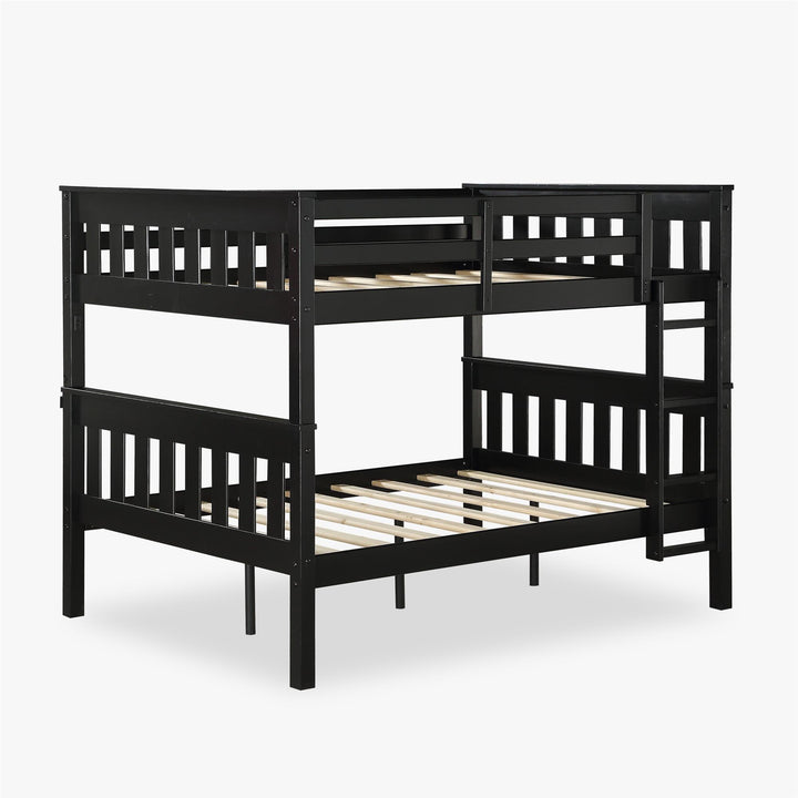 Moon Full-Over-Full Wood Bunk Bed with USB Port and Integrated Ladder - Black