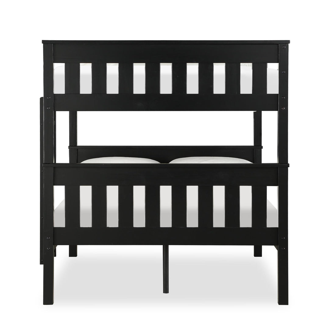 Moon Full-Over-Full Wood Bunk Bed with USB Port and Integrated Ladder - Black